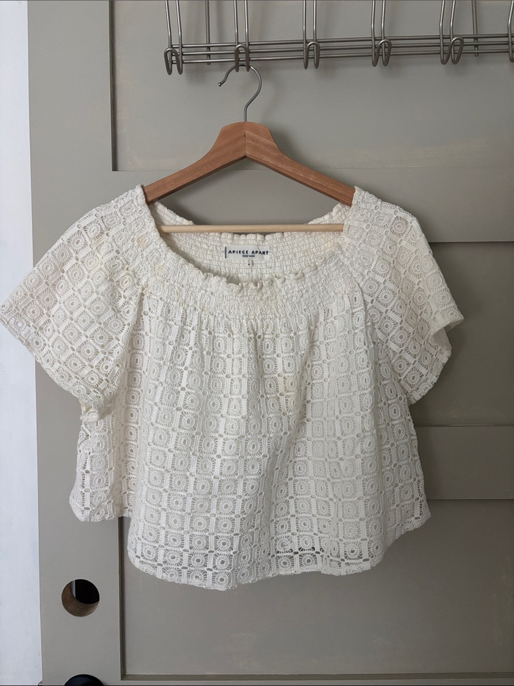 Apiece Apart Cream Eyelet Lace Square-Neck Blouse